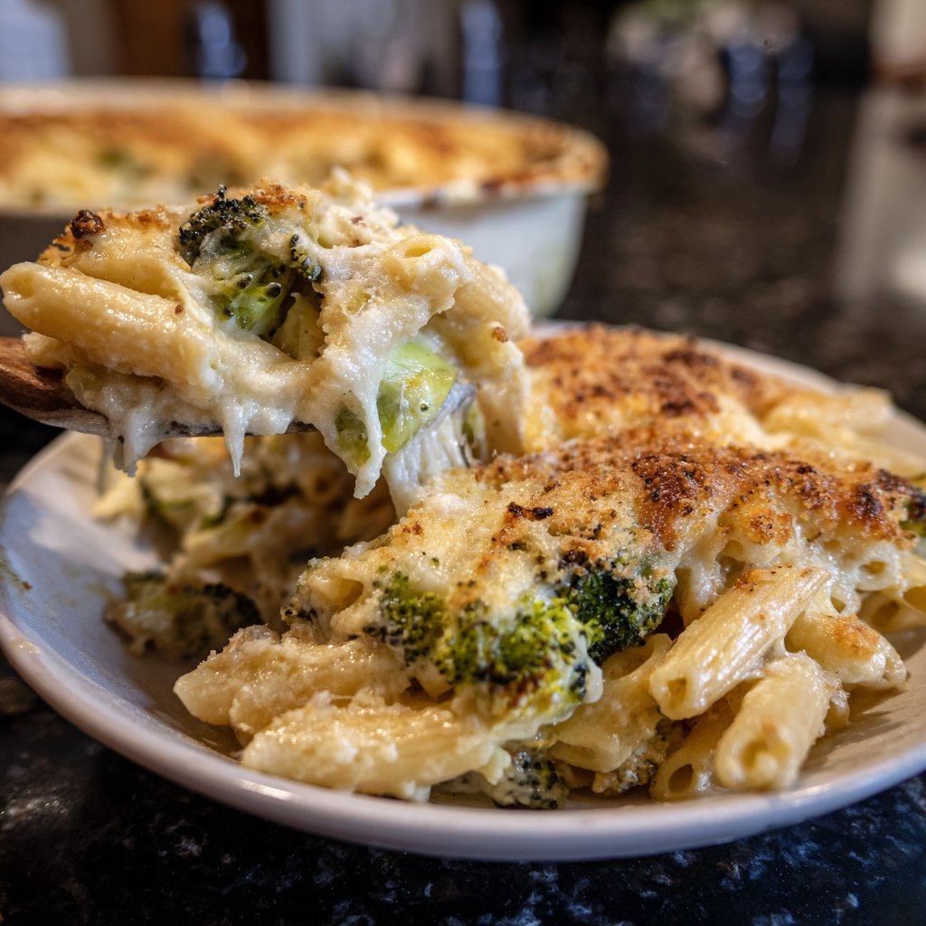 Vegetarischer Nudelauflauf mit Brokkoli