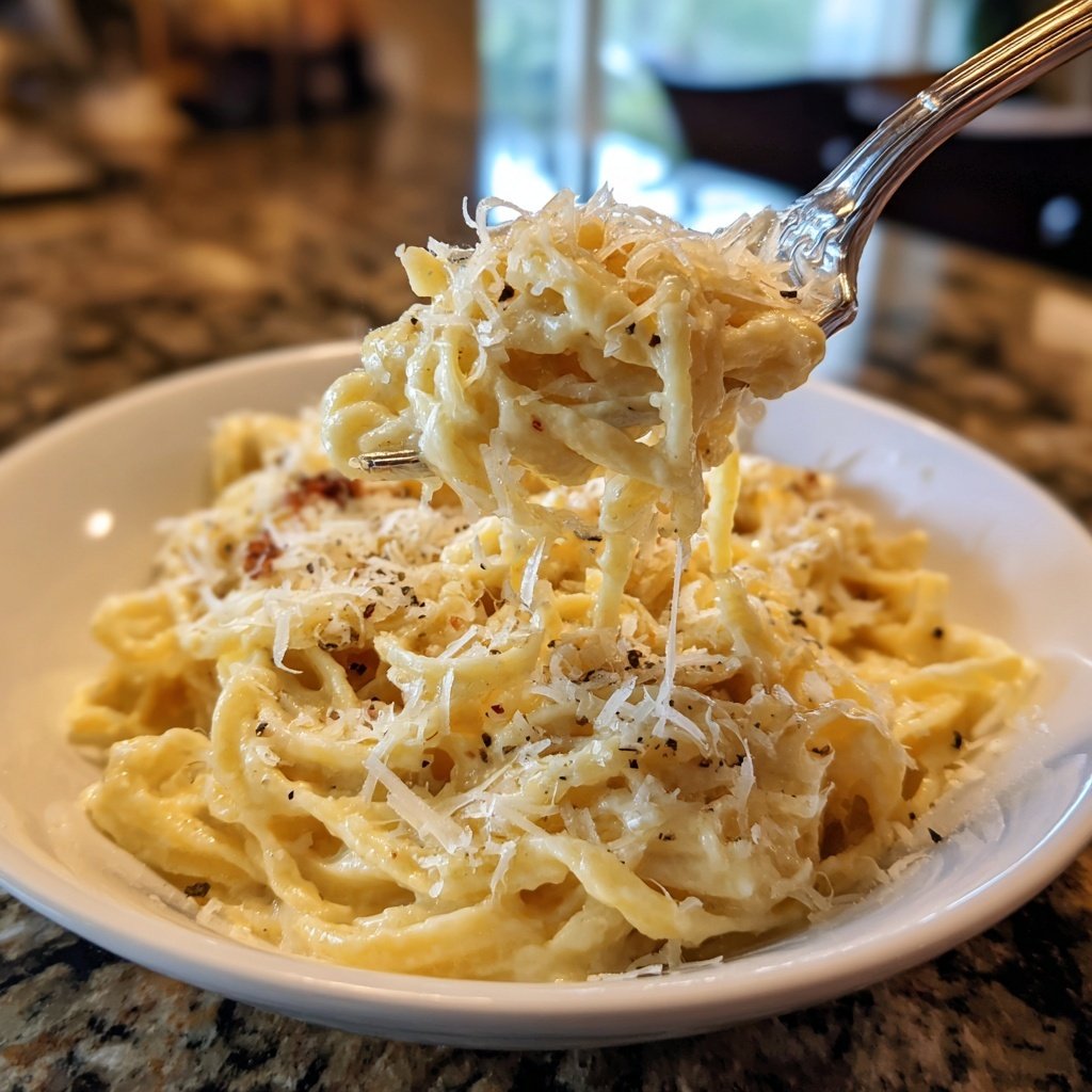 Romantische Pasta mit Sahnesauce und Parmesan