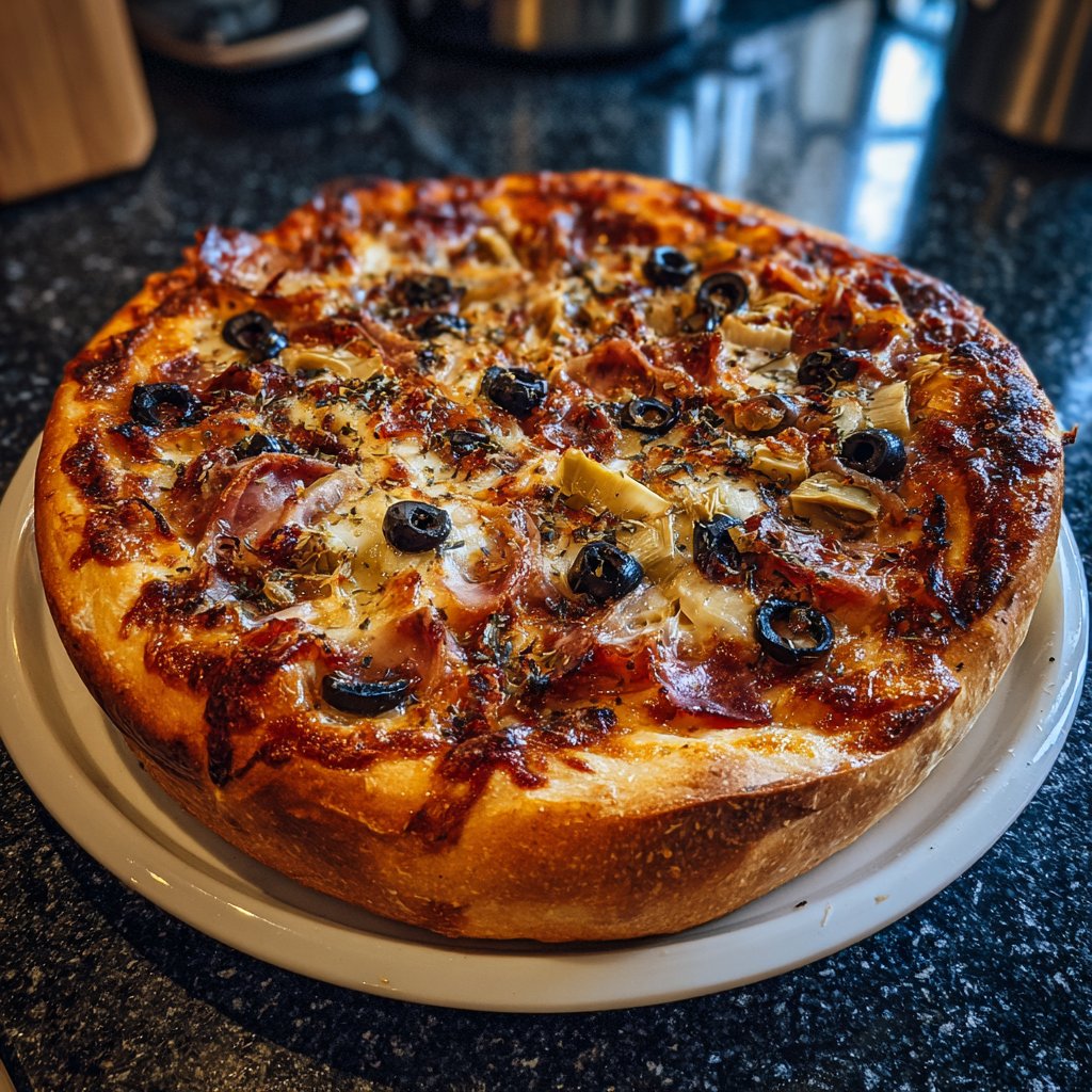 Pizza mit Artischocken und Oliven